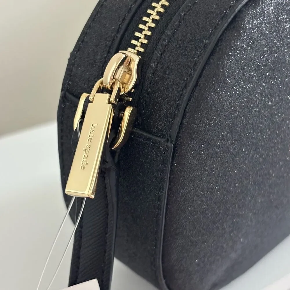 Kate spade Glimmer Oval Camera Bag crossbody purse black glitter new